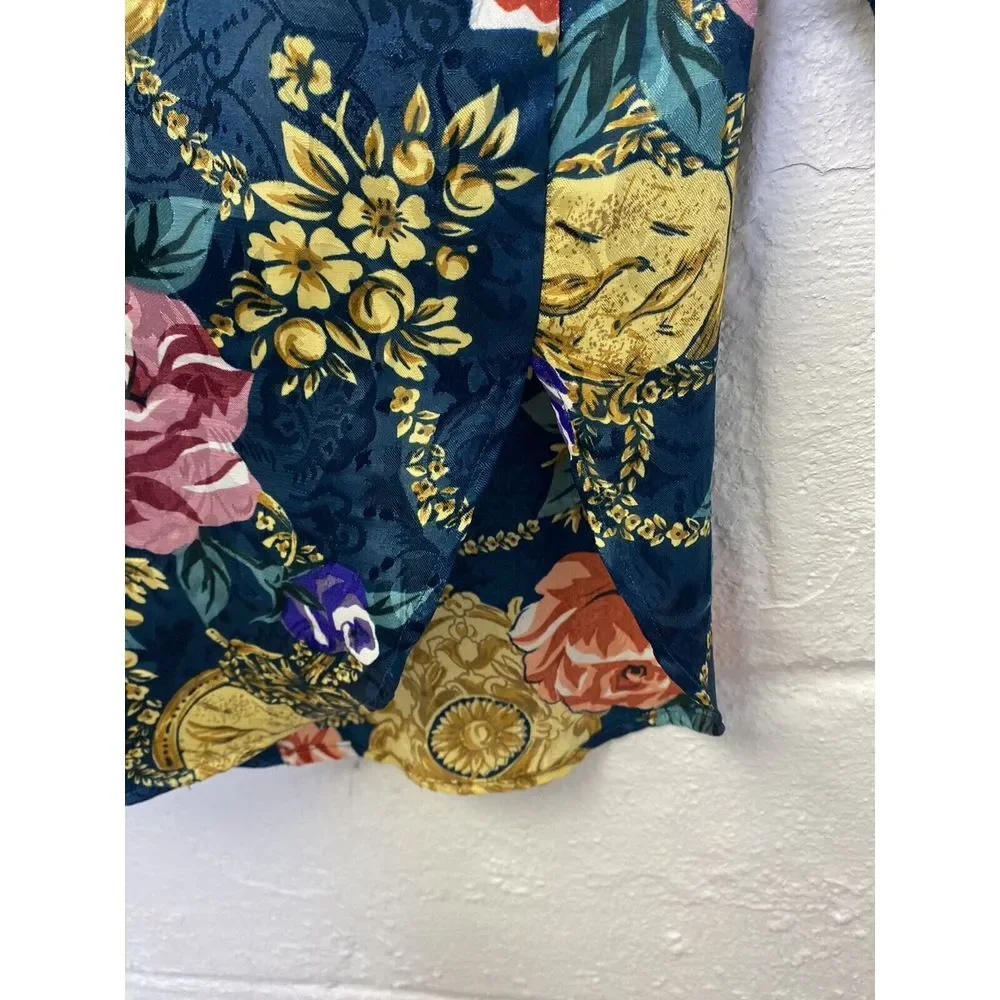 Vtg Victorias Secret Gold Label Button Sleep Shirt Small Roses Green Floral Gold